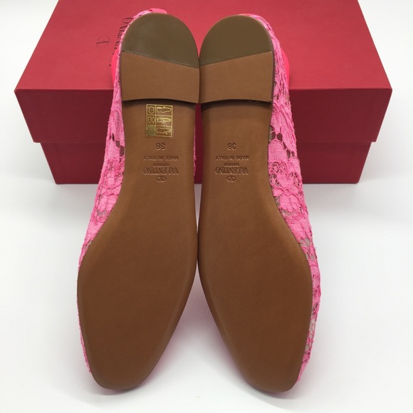 NIB Valentino Garavani Lace Ankle Strap Flats in Pink Size 38 - Picture 6 of 9